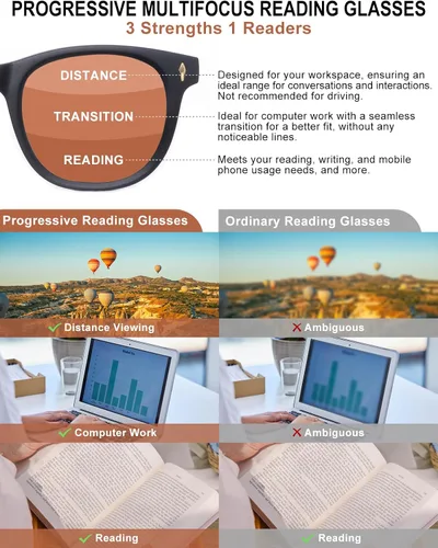 Vista 2 de Lentes de lectura fotocromáticos progresivos multienfoque con bloqueo de luz azul para computadora para mujer