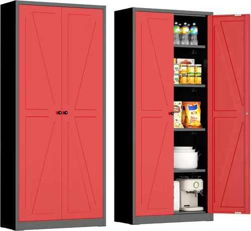 Vista 36 de INTERGREAT Gabinete de almacenamiento de metal con puertas con cerradura, gabinetes de almacenamiento de acero con cerradura con 2 puertas y Negro