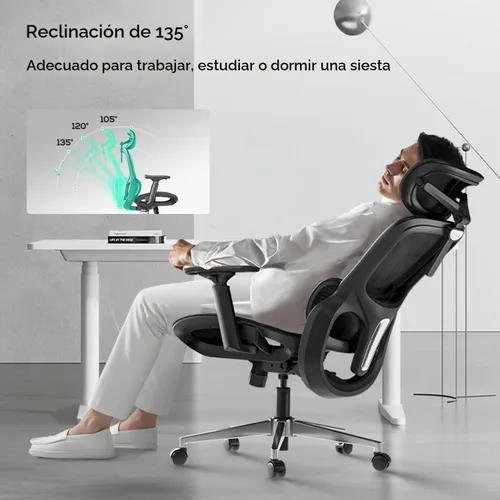 Vista 6 de Hbada P2 Silla de oficina ergonómica con soporte lumbar 3D, sillas de malla con brazos de rotación 3D de 360°, reposacabezas 3D y asiento cómodo