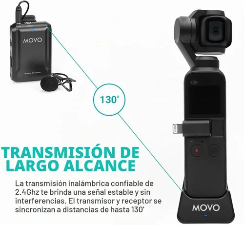 Vista 6 de Movo Edge-OP-Duo - Micrófono de solapa inalámbrico dual para Osmo Pocket 1 y 2, micrófono inalámbrico de solapa con clip, 2 transmisores y receptor