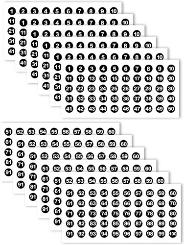 Vista 4 de 1200 calcomanías de números del 1 al 100, 24 hojas de calcomanías de vinilo para números, etiquetas impermeables, calcomanías numeradas