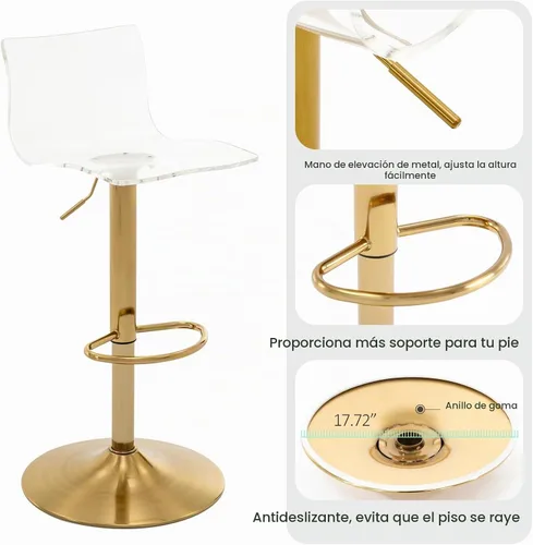 Vista 6 de Taburetes de bar de acrílico con respaldo medio, juego de 2 unidades, base