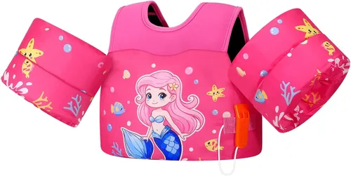 Vista 16 de MoKo Chaleco de natación para niños pequeños de 13-30/20-50/22-66 libras, flotadores de brazo de natación de dibujos animados, alas de agua