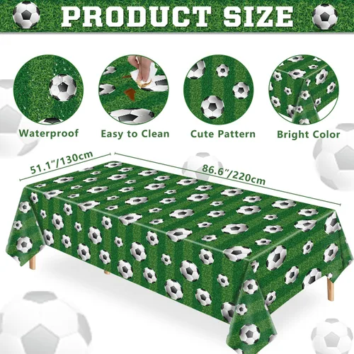 Vista 7 de Paquete de 4 manteles para fiesta de fútbol, manteles deportivos rectangulares de plástico, fundas de mesa para fiestas temáticas deportivas