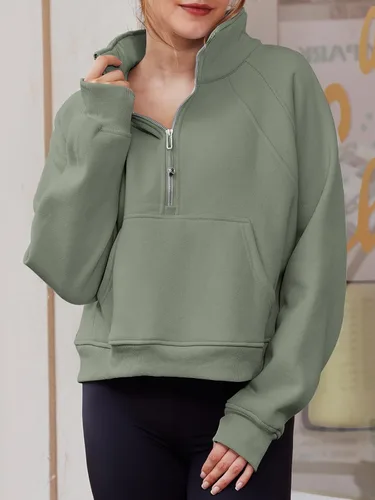 Vista 2 de WYNNQUE Womens Half Zip Cropped Pullover Sweatshirts Fleece Quarter Zipper Hoodies Winter Clothes Sweaters Thumb Hole