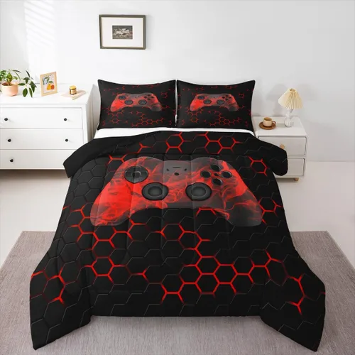 Vista 23 de Edredón de videojuegos para niños y adolescentes, juego de ropa de cama individual, juego de edredón para niños y jugadores, decoración del hogar