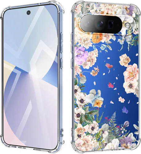 Vista 8 de Funda para Google Pixel 9A 5G, diseño de flores, delgada, anticaídas, a prueba de golpes, suave, a prueba de golpes, transparente, funda protectora
