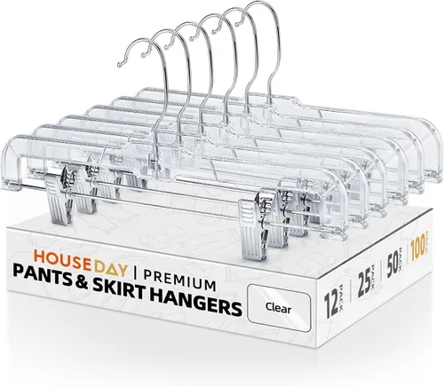 Vista 12 de HOUSE DAY Perchas transparentes para pantalones de 14 pulgadas con clips