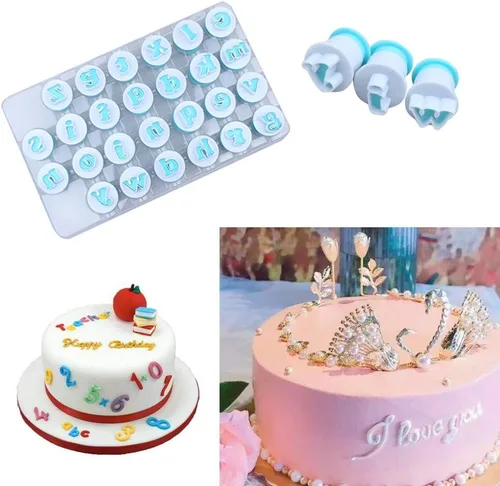 Vista 3 de Juego de 26 piezas de sellos estampadores para galletas, cortadores de galletas con letras del alfabeto y números, molde para pasteles y galletas