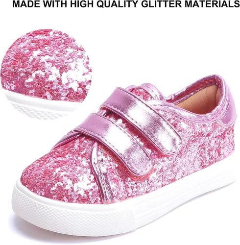 Vista 5 de Felix & Flora Zapatos deportivos para correr para niñas y niños pequeños, zapatos deportivos de princesa casuales con purpurina.