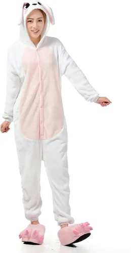 Vista 3 de UreeUine Disfraz de conejo de Pascua rosa de felpa ultra suave para cosplay, Rosado