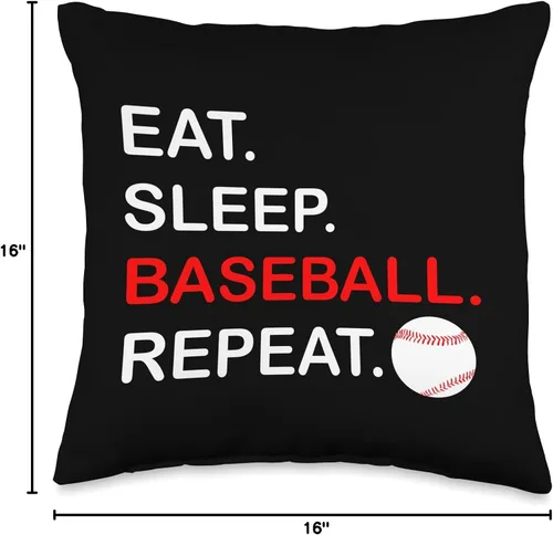 Vista 4 de Funny Baseball Lover Eat Sleep Baseball Repeat Eat Sleep Repeat Lovers - Almohada de béisbol divertida, 16 x 16 pulgadas, multicolor