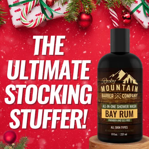Vista 5 de Rocky Mountain Barber Company Bay Rum - Jabón corporal todo en uno, champú, gel de baño, acondicionador, lavado facial y lavado de barba con jugo