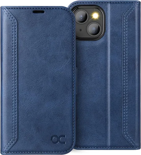 Vista 12 de OCASE Funda tipo cartera compatible con iPhone 13, de piel sintética con tapa tipo folio, con tarjetero, bloqueo RFID, soporte