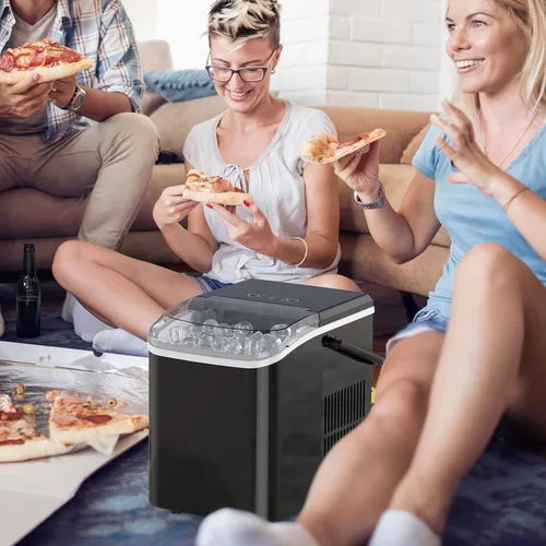 Vista 7 de NEWBULIG Encimera para hacer hielo con asa, máquina de hielo portátil, 9 cubos de hielo en 6 minutos, 26 libras en 24 horas, limpieza automática