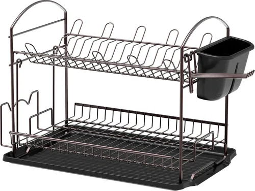 Vista 2 de Simple Houseware - Secador de platos de 2 niveles con escurridor, color bronce