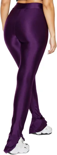 Vista 2 de Sghenr Pantalones elásticos con dobladillo dividido lateral para mujer, ajustados, brillantes, de cintura media, para club, fiesta, uso diario