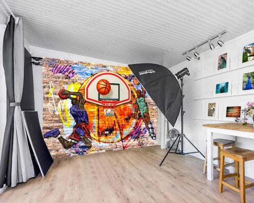 Vista 3 de Fondo de baloncesto con temática de graffiti, arte de fotografía deportiva, para decoración de fiesta de cumpleaños, pancarta, cabina de fotos