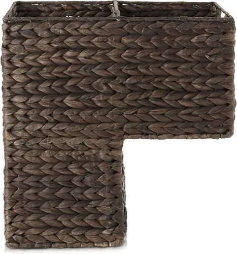 Vista 4 de Casafield - Canasta de escalones con asas, marrón oscuro espresso - Canasta de almacenamiento tejida de jacinto de agua para escaleras Espresso