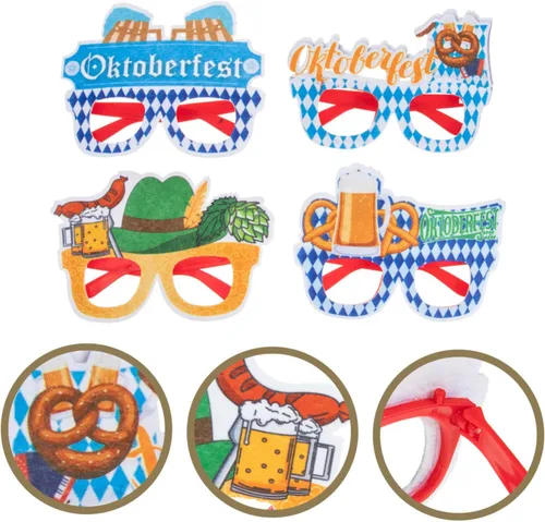 Vista 5 de LABRIMP 4 pares de decoración de Oktoberfest, anteojos de cerveza alemana, gafas de fiesta, decoraciones de fiesta, marcos de vasos de cerveza
