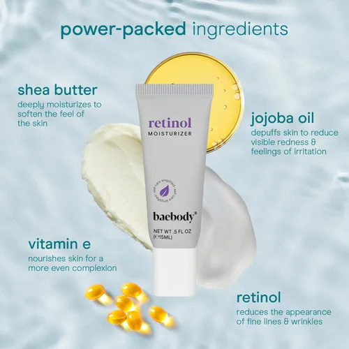 Vista 4 de Baebody Fabricado en EE. UU. Crema de retinol para la cara - Crema facial antienvejecimiento para líneas finas y arrugas - Con aceite de jojoba
