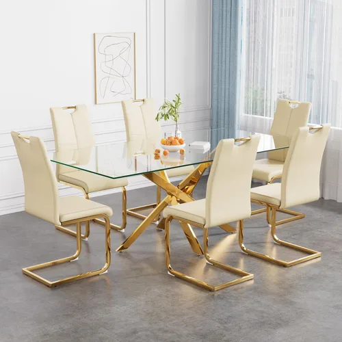 Vista 23 de Juego de mesa de comedor de 36 pulgadas para 4, moderna parte superior cuadrada de vidrio templado, mesa de patas de acero inoxidable con acabado
