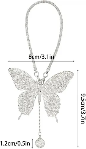 Vista 2 de MiOYOOW Adorno colgante de mariposa para automóvil, accesorio de espejo retrovisor con diamantes de imitación, ajuste universal, adorno colgante