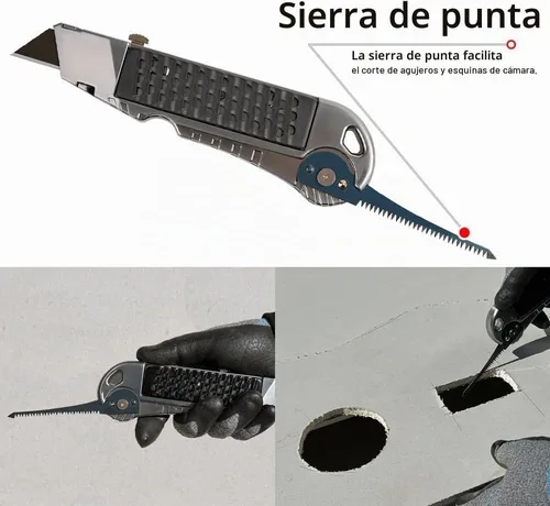 Vista 4 de Cuchillo y escofina para paneles de yeso KL300 – Herramienta de corte de tablero de yeso 4 en 1 con funda de cuero – Cuchillo profesional de corte