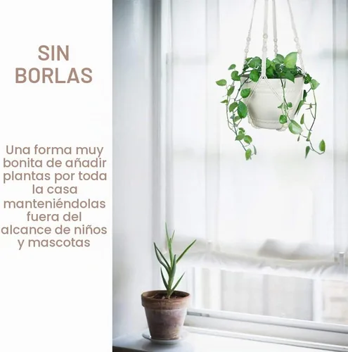Vista 5 de Bouqlife Colgador de macramé de 43 pulgadas para macetas de 14 pulgadas, extra largo, sin borlas, cuerda de algodón, soporte para plantas colgantes