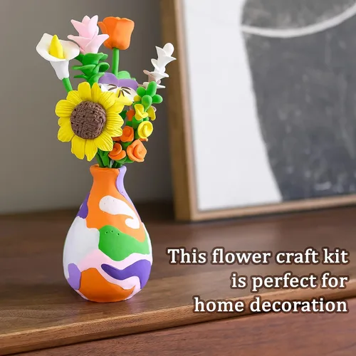 Vista 5 de Drama Planet Kit de manualidades de flores para niños, haz tu propio ramo de flores con arcilla seca al aire, organiza flores de arcilla y crea arte