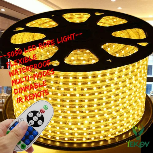 Vista 13 de Tira de luces LED de color blanco cálido, AC 110-120V, flexible/resistente al agua/función de múltiples modos/regulable, cuerda de luces LED SMD5050