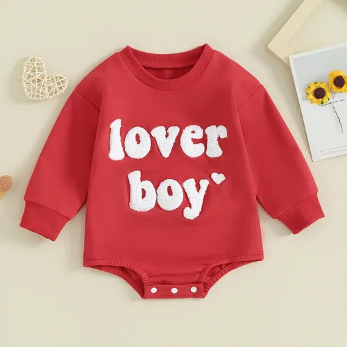 Vista 24 de SOLILOQUY Traje de manga larga con cuello redondo para el primer día de San Valentín para bebé niño y niña, mameluco de corazón de amor