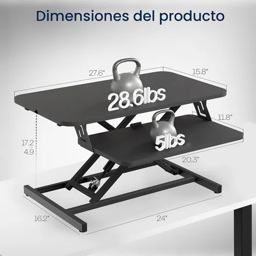 Vista 2 de VIVO Convertidor de escritorio de pie negro de 28 pulgadas, DESK-V028S