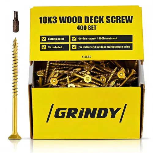 Vista 10 de Grindy - Tornillos para madera #9 x 2 1/2 pulgadas (paquete de 300/2.6 libras) – Tornillos de cubierta autoperforantes I resistentes a la corrosión