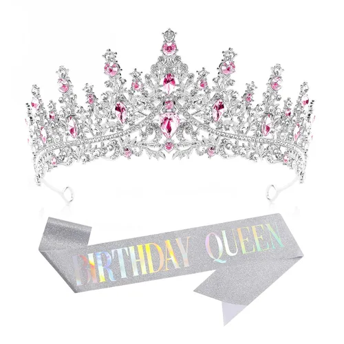 Vista 8 de Tiara para mujer, coronas de reina de cristal, tiaras de princesa con diamantes de imitación, accesorios para el cabello real perfectos para Plateado