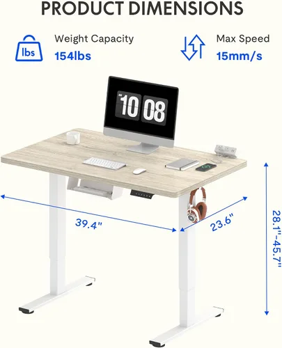Vista 62 de FLEXISPOT EN2 Escritorio de pie de una pieza completa con regleta de alimentación de abrazadera, escritorio eléctrico de altura ajustable de 40 x 24