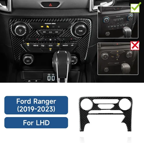 Vista 2 de Cubierta de Panel de Control Central de Fibra de Carbono para Tablero de Coche para Ford Ranger 2019 2020 2021 2022 2023 XLT Lariat XL Accesorios