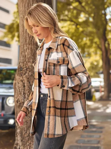 Vista 3 de AUTOMET Atuendos de otoño para mujer, ropa de moda, camisas, chaquetas de franela a cuadros con botones y manga larga 2024