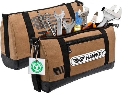 Vista 9 de HAWKRY Bolsa de herramientas de lona resistente - Bolsa de lona impermeable con cremallera, bolsa de herramientas de jardín, bolsas de construcción