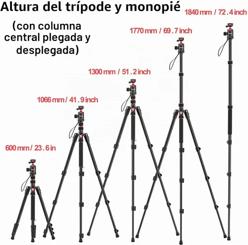 Vista 4 de ULANZI TT31 - Trípode de cámara de 72.4 pulgadas, trípode plegable y monopie de aluminio con placa de liberación rápida tipo garra, cabezal de bola