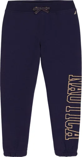 Vista 7 de Nautica Pantalones deportivos con logotipo para niña, pantalones deportivos de forro polar con puños acanalados y bolsillos laterales funcionales
