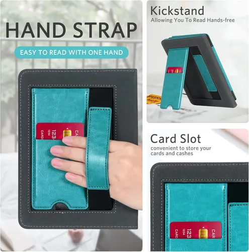 Vista 5 de CoBak Funda para Ereader – Funda de piel sintética duradera con encendido automático, ranura para tarjetas, función de correa de mano – Compatible