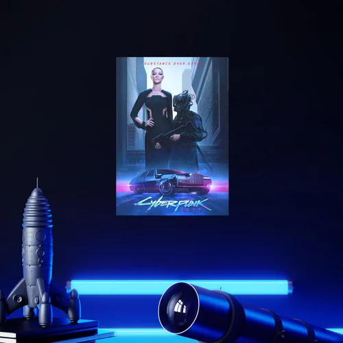 Vista 6 de Displate Póster de metal oficial Cyberpunk 2077, montaje magnético incluido, obra de arte con licencia moderna, decoración de pared, estilos