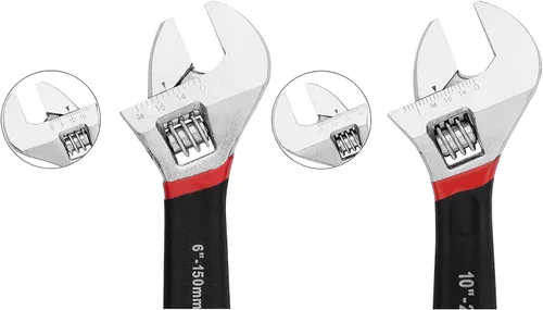 Vista 2 de MAXPOWER Juego de 2 llaves ajustables, llave móvil profesional con mango de inmersión doble, forjada con acabado cromado, métrica/SAE, incluye 6
