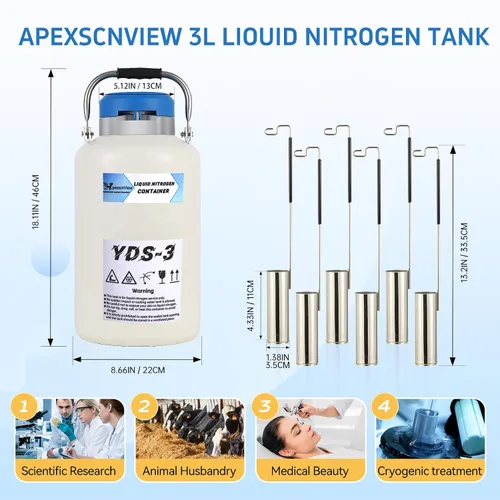 Vista 5 de Tanque de nitrógeno líquido de 3 litros, contenedor criogénico de aleación de aluminio, nitrógeno líquido (LN2) Dewar, tanque de semen, nitrógeno