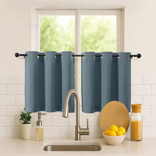 Vista 61 de Simplebrand Juego de 2 paneles de cenefa aguamarina para ventana de cocina de 14 pulgadas de largo, cortinas de oscurecimiento de habitación
