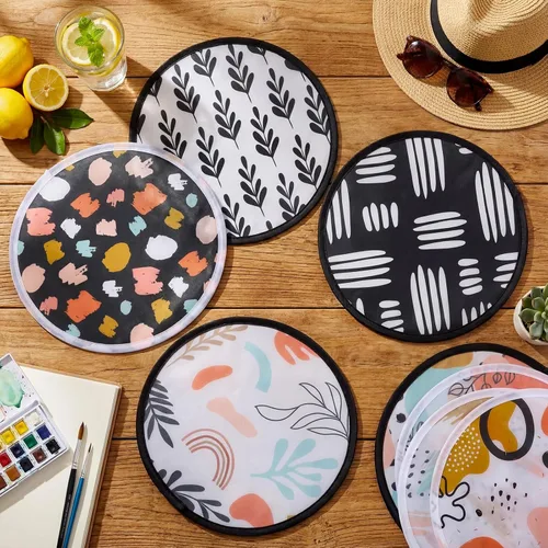 Vista 2 de Gejoy - 24 ventiladores de disco volador plegables botánicos abstractos de mano, 8 estilos Foldable Flying Disc for Outdoor Games, Compact