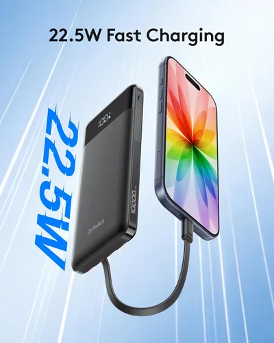 Vista 2 de Orfeika Cargador de teléfono portátil, Banco de energía portátil de 10000mAh con cables incorporados, paquete de batería esencial para viajes