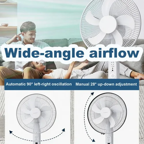 Vista 5 de Ventilador de piso con energía solar blanca de 16 pulgadas,Batería de alta