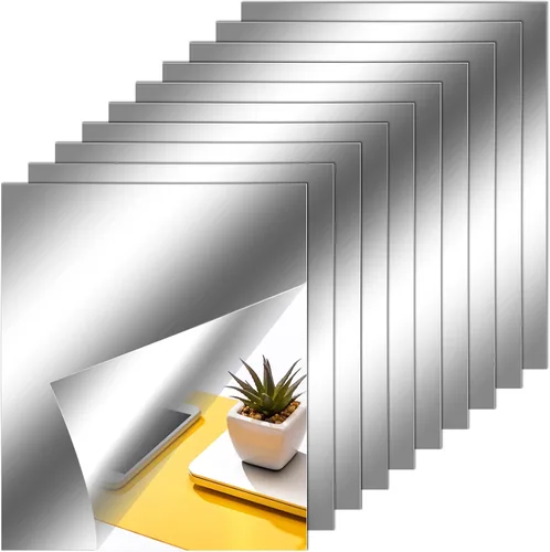 Vista 9 de Zonon Hojas de espejo flexibles autoadhesivas, no de vidrio, azulejos adhesivos para decoración de pared del hogar (20 piezas, 6 x 9 pulgadas)